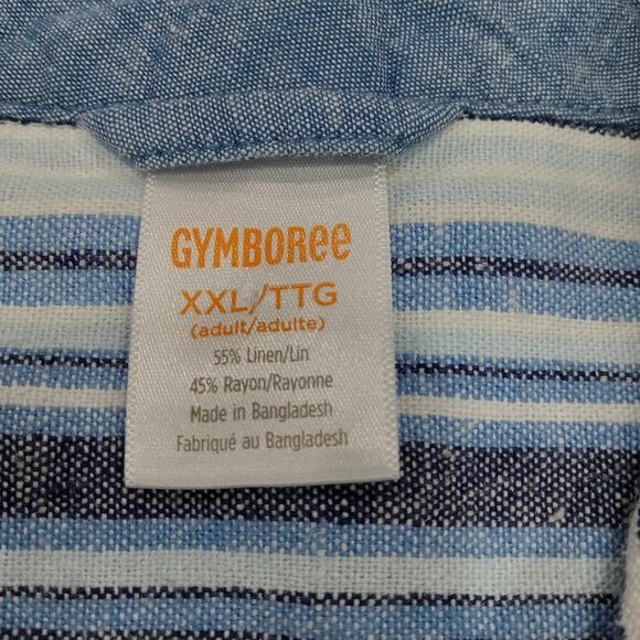 Gymboree Mens 2x XXL Linen Blend Short Sleeve Button Down Shirt Blue Stripe EUC - Picture 8 of 12